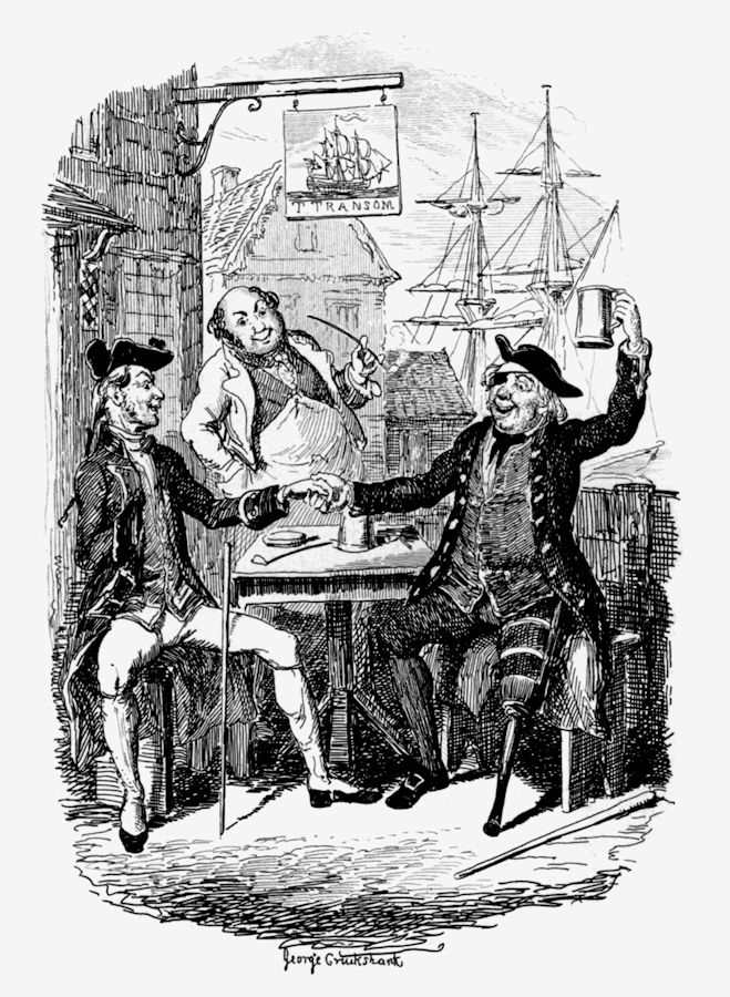 The illustration is titled “Veterans” by George Cruikshank, 1854.